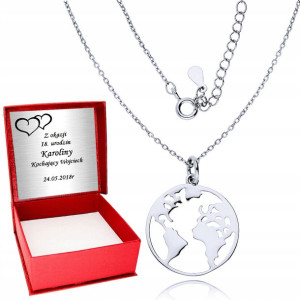 Srebrny Łańcuszek Celebrytka Ziemia Kula Ziemska
