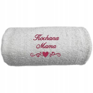 BIAŁY RĘCZNIK HAFT 50x100 Kochana MAMA Serce Love