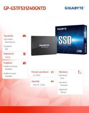 Dysk Ssd 240Gb 2,5'' Sata3 500/420Mb/S 7Mm