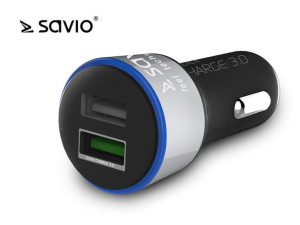 Ładowarka Samochodowa Quick Charge 3.0 Savio Sa-06/B, 3A, 5.4A, 2Xusb