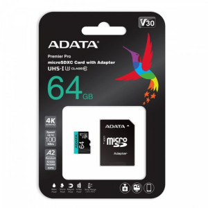 Karta Pamięci Microsd Premier Pro 64Gb Uhs1 U3 V30 A2 + Adapter