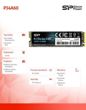 Dysk Ssd A60 512Gb M.2 Pcie 2200/1600 Mb/S Nvme
