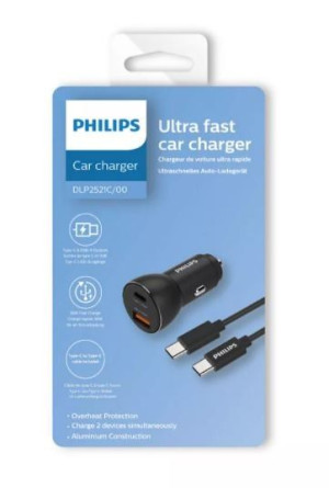 Ładowarka Samochodowa Usb-A + Usb-C (Z Kablem Usb-C)