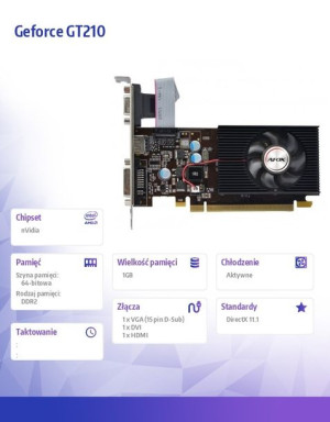 Karta Graficzna - Geforce Gt210 1Gb Ddr2 64Bit Dvi Hdmi Vga Lp Fan V7