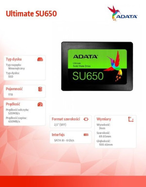 Dysk Ssd Ultimate Su650 1Tb 2.5 Cala S3 3D Tlc Retail