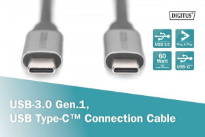 Kabel Połączeniowy Usb 3.0 60W/5Gbps Typ Usb C/Usb C M/M 1M Czarny