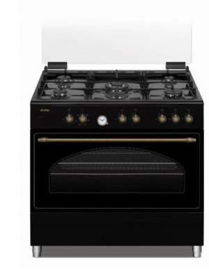 Kuchnia gazowo elektryczna Retro 90cm CZARNA GRILL