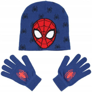 Niebieski Zestaw Czapka + Rękawiczki Spiderman