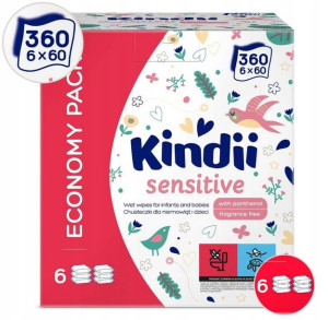 Chusteczki nawilżane skóra wrażliwa 6x60szt Kindii
