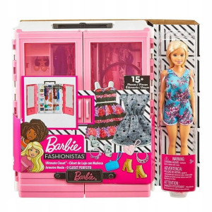 Barbie Szafa garderoba z ubrankami i lalką