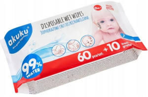 Akuku Chusteczki nawilżane wodą 99% 70szt.