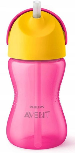 Kubek niekapek ze słomką Różowy 300ml 12m+ Avent