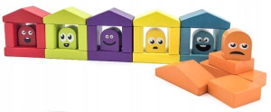 Klocki drewniane Kolorowe domki i emotki 2+ Cubika