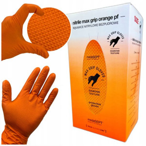 Rękawice Nitrylowe M Orange BARDZO MOCNE 100 sztuk