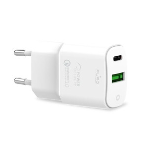 PURO White Mini Fast Travel Charger-Szybka ładowarka sieciowa USB-A + USB-C