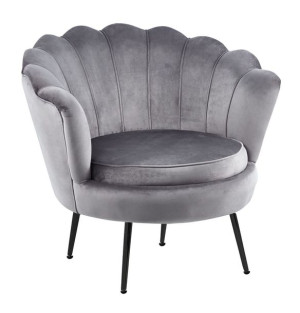 Fotel MUSZLA VELVET szary GLAMOUR czarne nogi