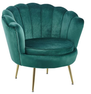 Fotel MUSZLA VELVET zielony GLAMOUR nogi ZŁOTE