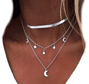 Srebrna celebrytka Naszyjnik choker boho księżyc