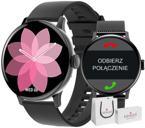 Smartwatch Damski Giewont GW330-3 Czarny Pasek Silikonowy + Bransoleta