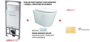 ALCAPLAST/KERRA zestaw stelaż C201 KOMFORT+miska MILOS+przycisk złotY M575