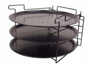 Zestaw 3x Blacha Forma Do Pieczenia PIZZY + STOJAK
