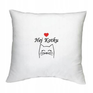 Biała poszewka HEJ KOTKU na prezent LOVE 40x40