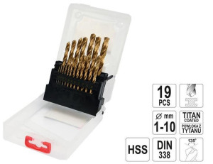 Yato Zestaw Wierteł Do Metalu Hss-tin 19szt. 1-10mm.