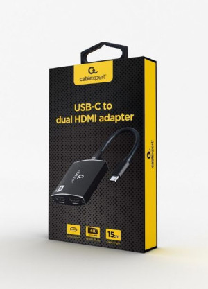 Gembird Adapter Usb Typ-c Do 2x Hdmi 4k 60hz, Czarny