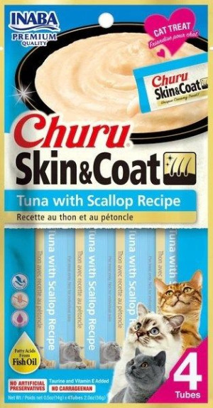 Przysmak Inaba CHURU Tuńczyk z przegrzebkiem SKIN&COAT dla kota 4x14g