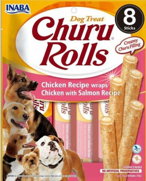 Przysmak Inaba CHURU ROLLS Kurczak i łosoś dla psa 8x12g