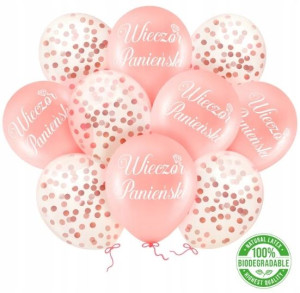 Balony Wieczór Panieński rose gold konfetti 10szt