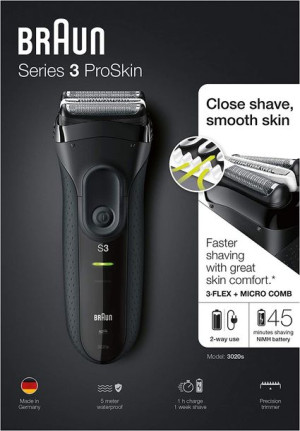 Braun Seria 3 Proskin 3040S Golarka Elektryczna, Czarny/Niebieski, 1 Sztuka