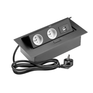 Gniazda wpuszczane w blat 2x230V, 2xUSB - AE-PBU2GU-20 czarny