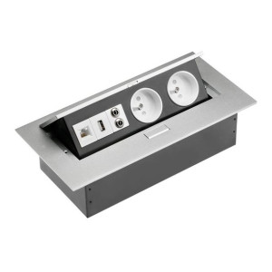 Gniazda wpuszczane w blat 2x230V, USB, MINIJACK, RJ45 - AE-PB02GU-53