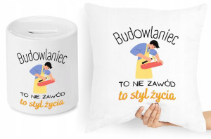 Dla Budowlańca Zestaw Poduszka + Skarbonka