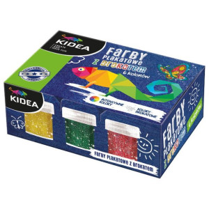 Farby plakatowe z brokatem 6kol. 20ml KIDEA