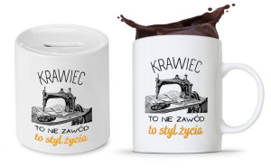 Dla Krawca Krawcowej Zestaw Kubek + Skarbonka