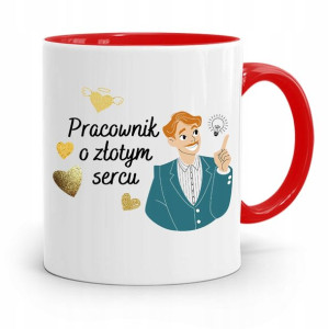 Dla Pracownika Kubek Czerwony O Złotym Sercu