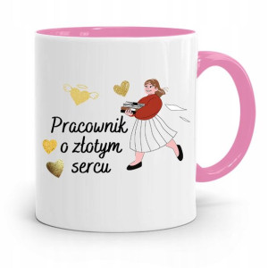 Dla Pracownika Kubek Różowy O Złotym Sercu Prezent