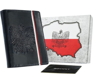 Pionowy portfel męski ze skóry naturalnej z motywem patriotycznym