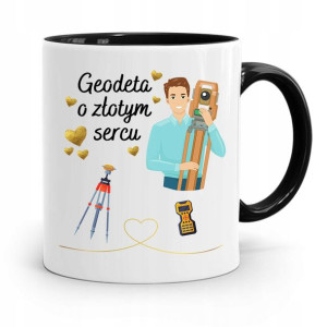 Kubek Czarny Dla Geodety O Złotym Sercu Prezent