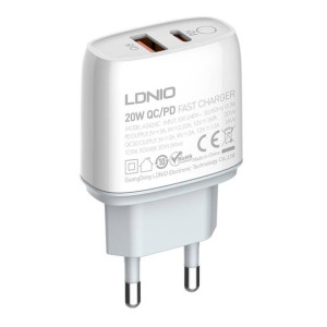 Ładowarka sieciowa LDNIO A2424C USB, USB-C 20W + Kabel USB-C
