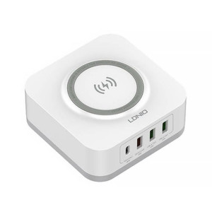 Bezprzewodowa ładowarka indukcyjna LDNIO AW004, 3x USB + USB-C, 32W (biała)