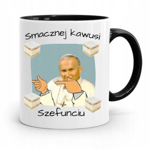 Kubek Czarny Jan Paweł Ii Papież Smacznej Kawusi