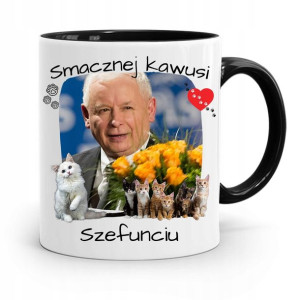 Kubek Czarny Śmieszny Pis Jarosław Kaczyński