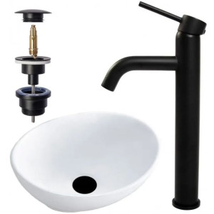 Umywalka Nablatowa Sofia Mini Rea + Bateria Lungo Black + Korek Klik Klak