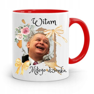 Kubek Czerwony Śmieszny Pis Jarosław Kaczyński