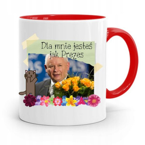 Kubek Czerwony Śmieszny Pis Jarosław Kaczyński
