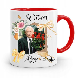 Kubek Czerwony Śmieszny Pis Jarosław Kaczyński
