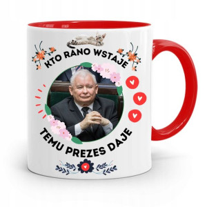 Kubek Czerwony Śmieszny Pis Jarosław Kaczyński